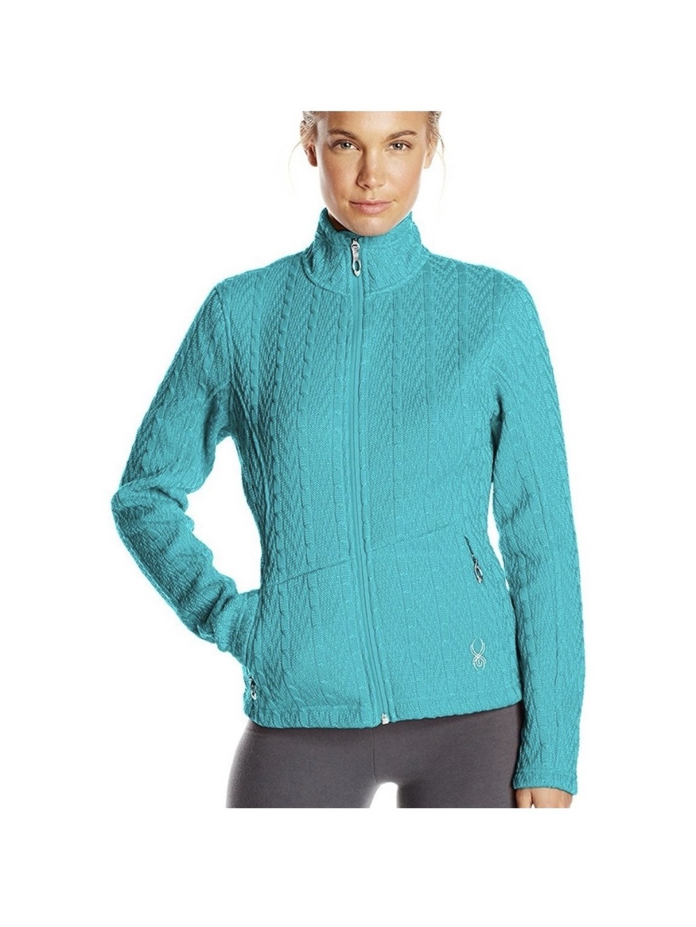 Spyder Women's Size M Turquoise Blue Major Cable Core Stryke Zip Fleece Jacket